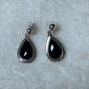 Silver Drop Earrings with black inlay EUC